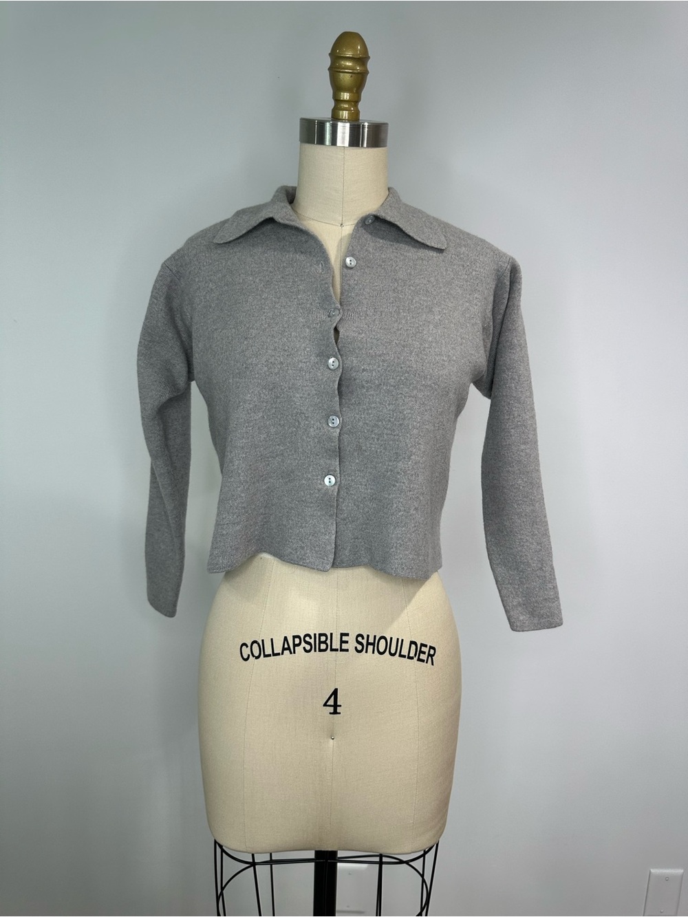 Eileen Fisher Classic Gray Collared Button-Down Wool Crop Top - Women
